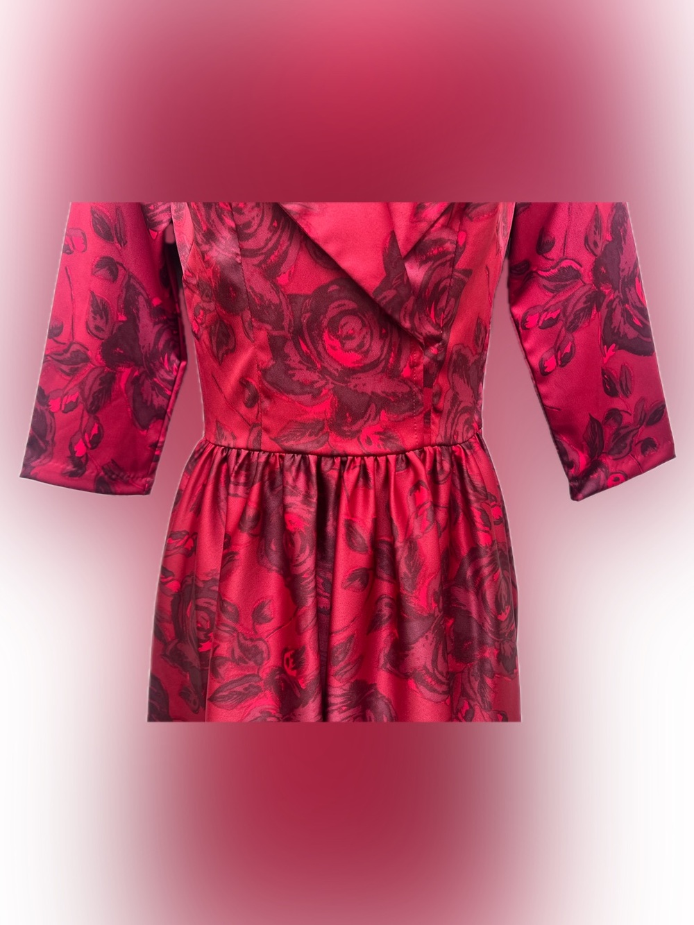 Pinup Couture Red Floral Satin Fit & Flare Midi Dress Small Made in USA - Picture 9 of 12